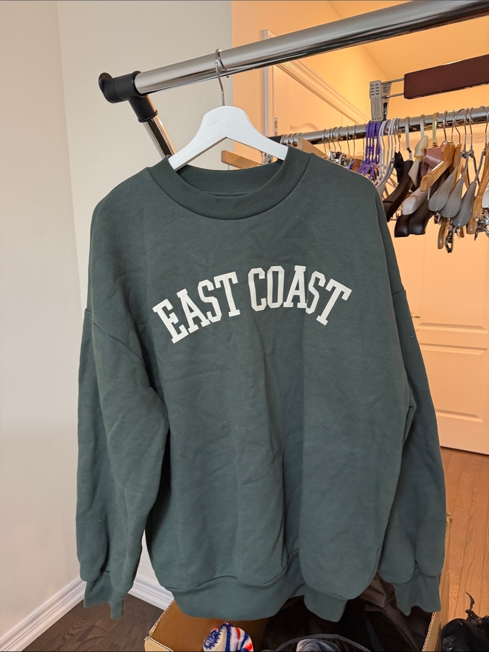 OAK + FORT East Coast Crewneck Sweatshirt - Dark Green with White Lettering
